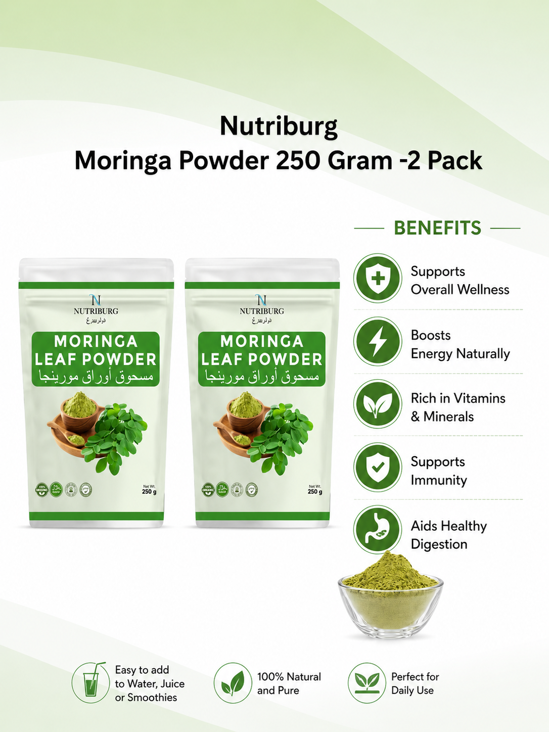 Nutriburg Premium Moringa Powder – 2*250g | 100% Pure Natural Moringa Leaf Superfood - Image 4
